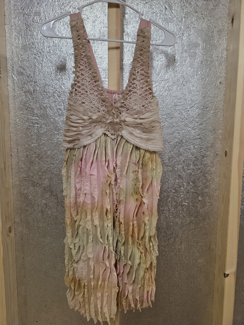 SOLD Noelle Pink and Cream Tie-Dye Crochet Bodice Midi Dress Size S/M NWT
